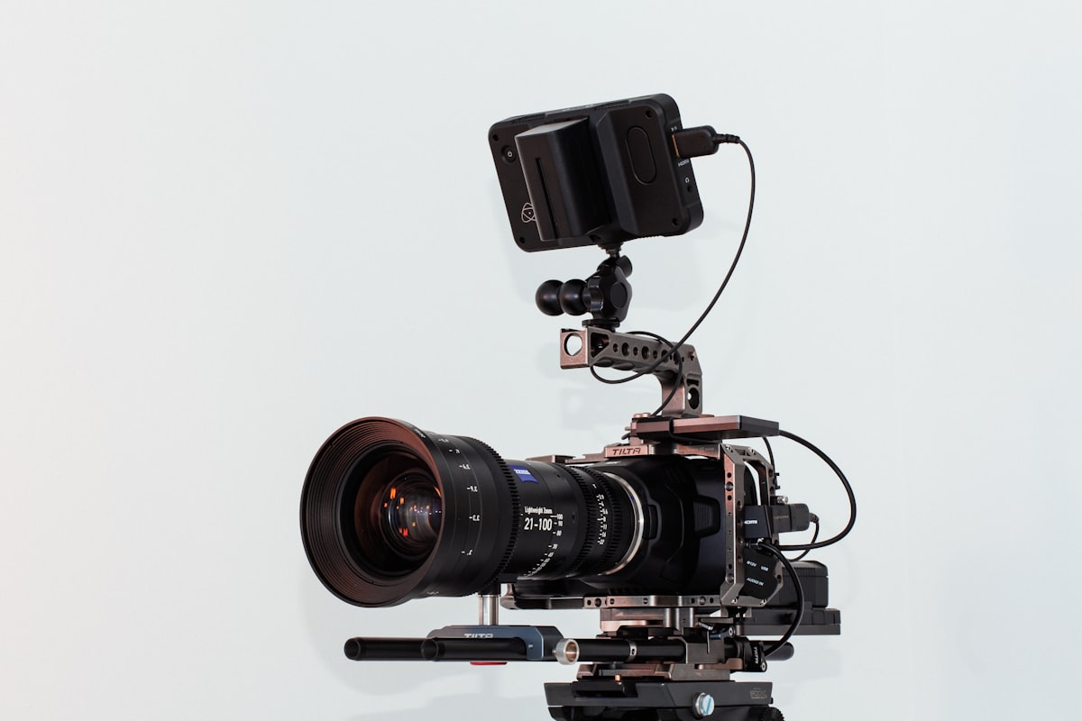 Professional cinema camera with Zeiss lens on a Tilta rig — the type of camera used in large church multi-camera setups